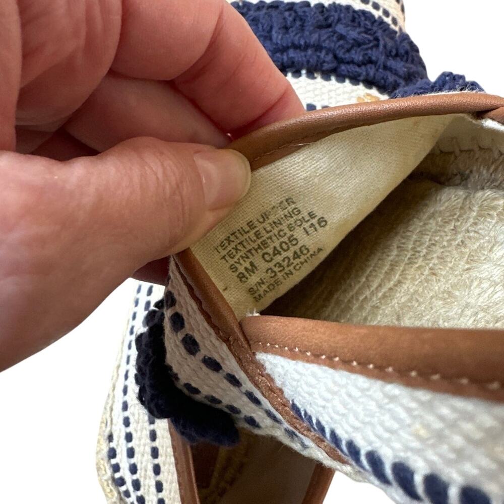 Tory Burch Shaw Fringe Espadrilles Navy Cream Stripe 8 - Picture 5 of 13